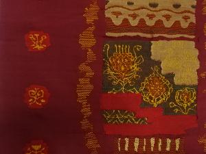 アンティーク　破れ色紙に花更紗模様織り出し名古屋帯